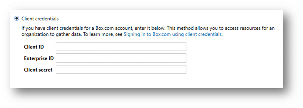Image 1: Screenshot of the new Box.com client credentials workflow.