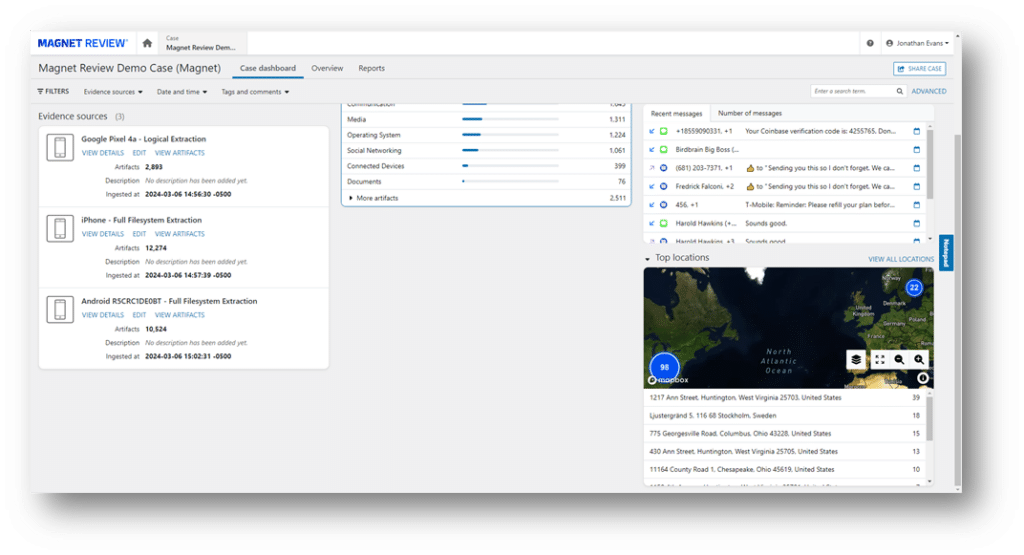 A screenshot of top geolocations associated with your source data in Magnet Review.