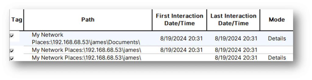 Shellbag endpoint forensics artifact screenshot