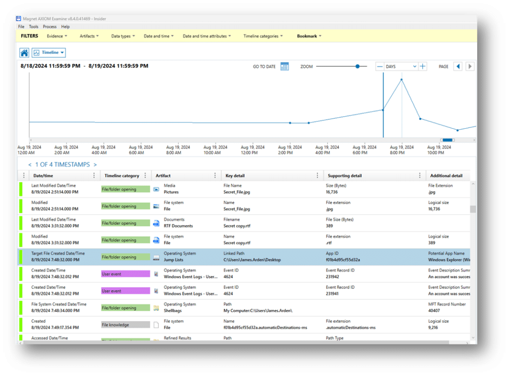 Axiom Cyber tTmeline feature screenshot