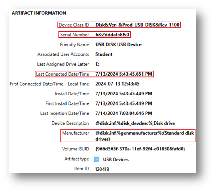  example of USBSTOR entries as presented in Axiom.