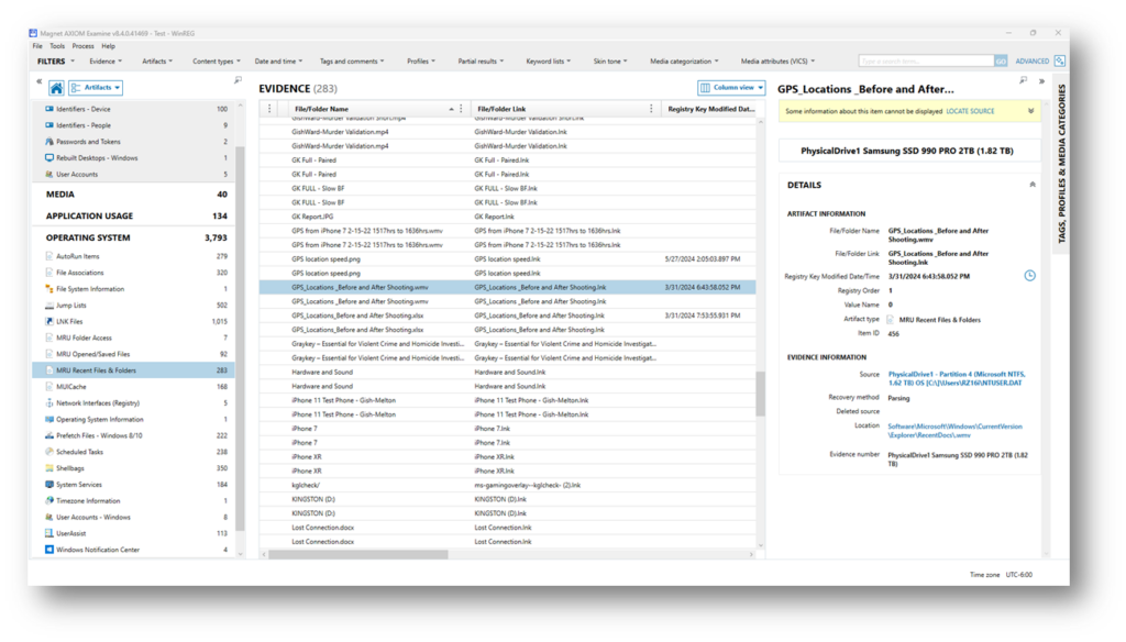 example of the MRU entries as presented in Axiom.