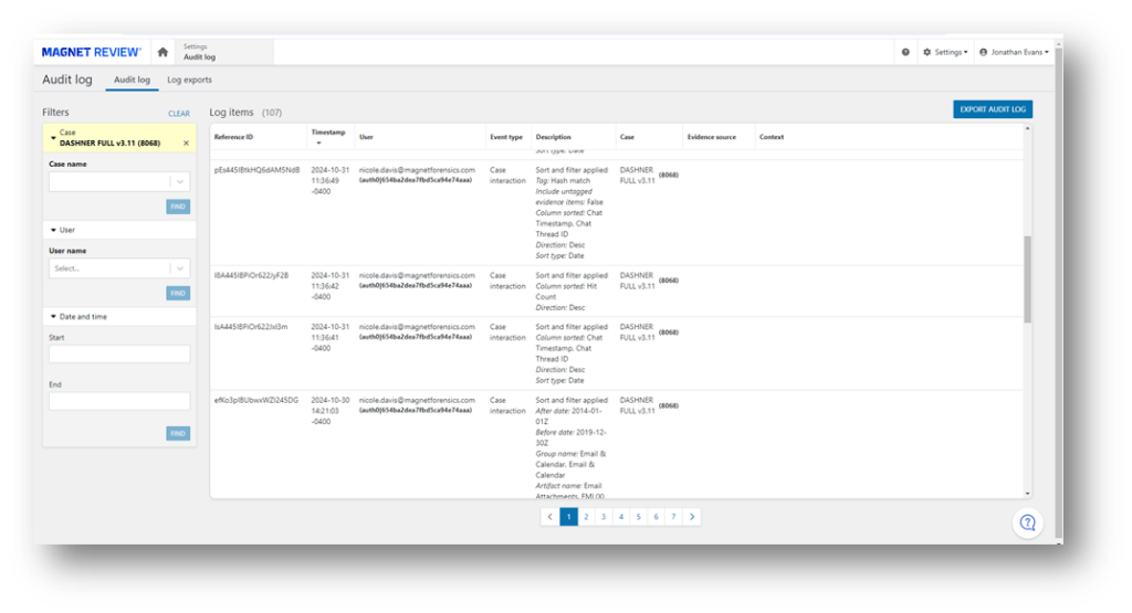 Audit log screenshot in Magnet Review