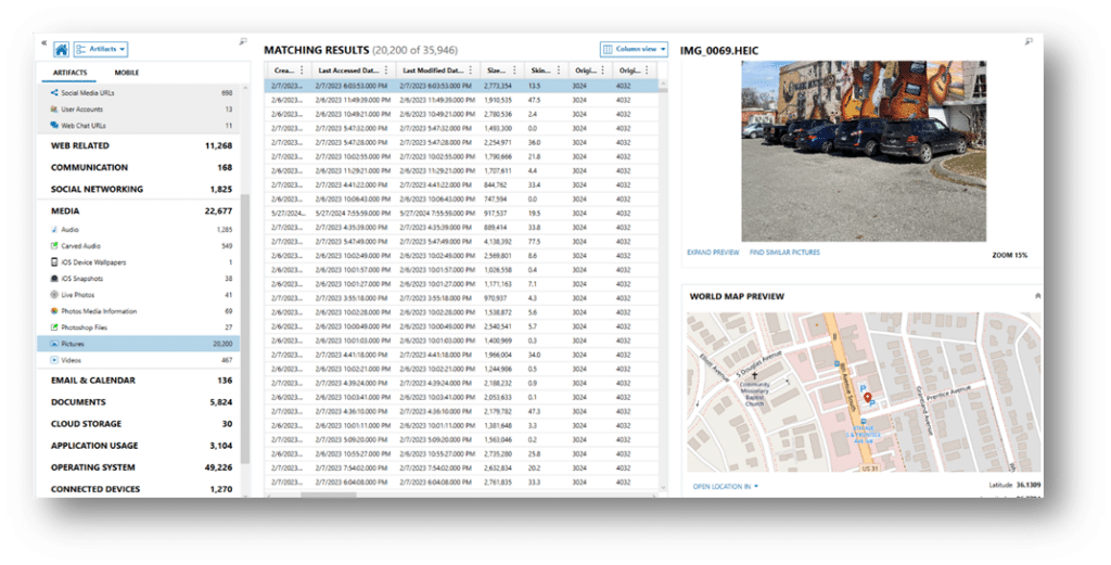 Screenshot of Axiom showing a quick view of geolocation data (with map).